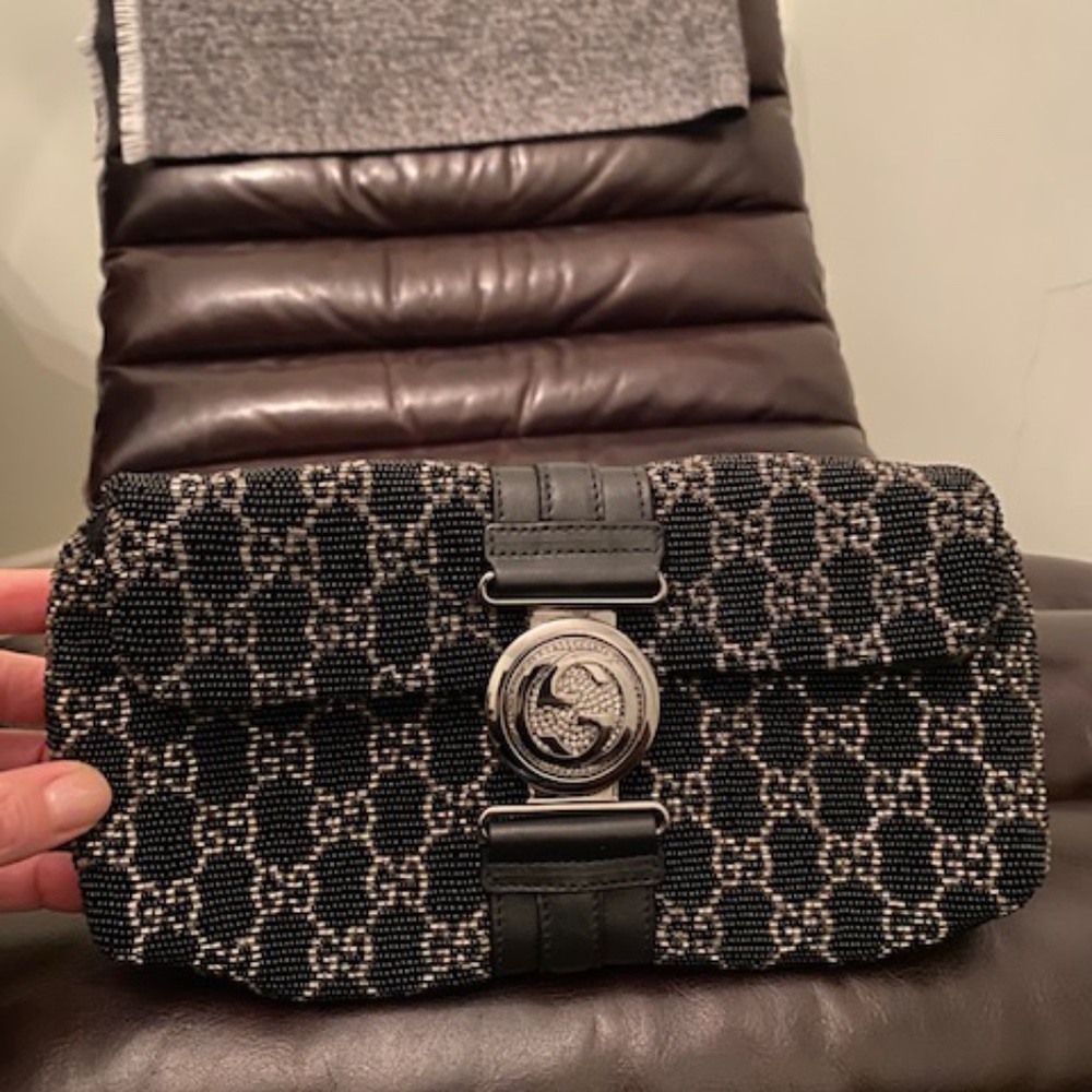 Gucci GG Black & Silver Beaded Clutch